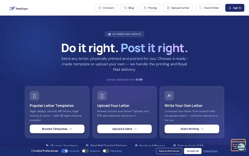 Screenshot of PostRight, a launch using Rocket