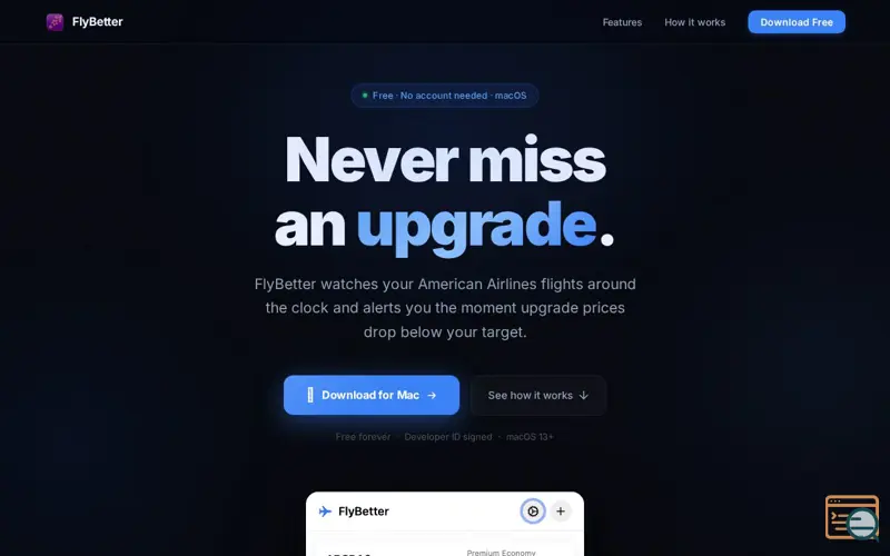 Screenshot of FlyBetter — Never Miss an Upgrade