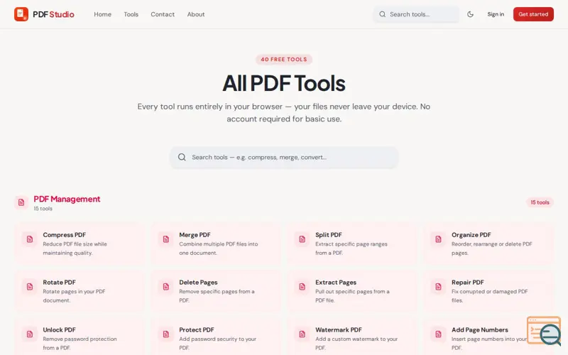 Screenshot of PDF Studio Tools