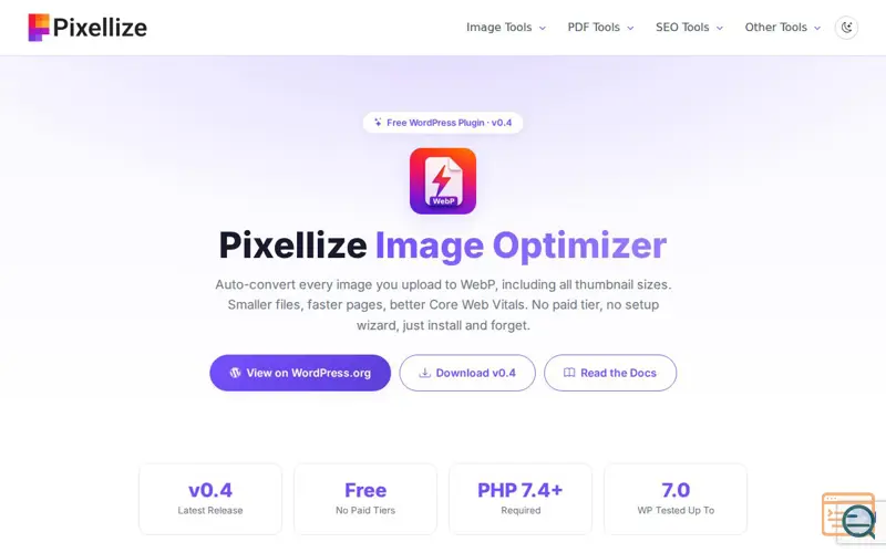 Screenshot of Pixellize Image Optimizer, a launch using Easy Author Avatar Image
