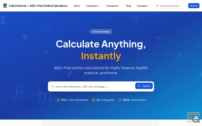 Screenshot of CalcUniverse