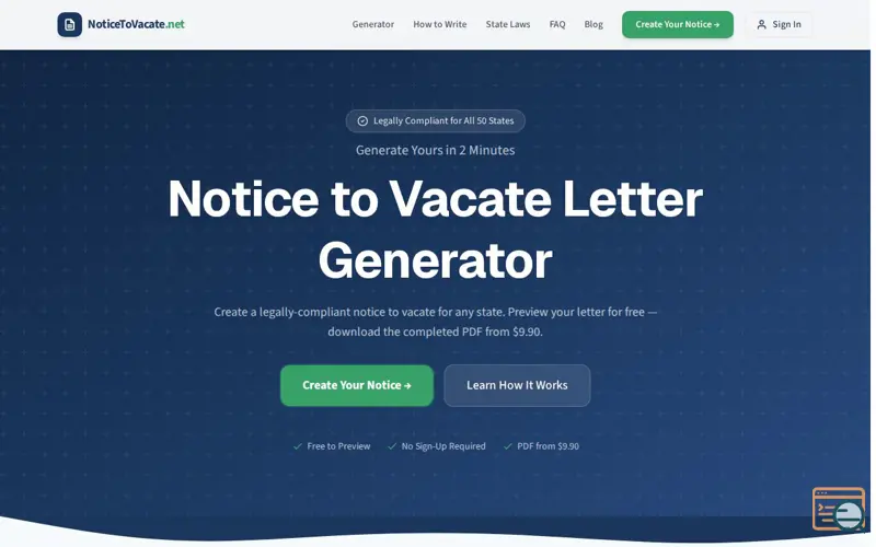 Screenshot of NoticeToVacate.net