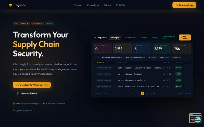 Screenshot of pkgwatch