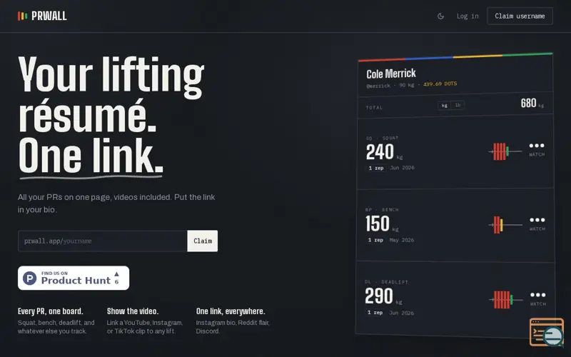 Screenshot of PRWALL — For Lifters