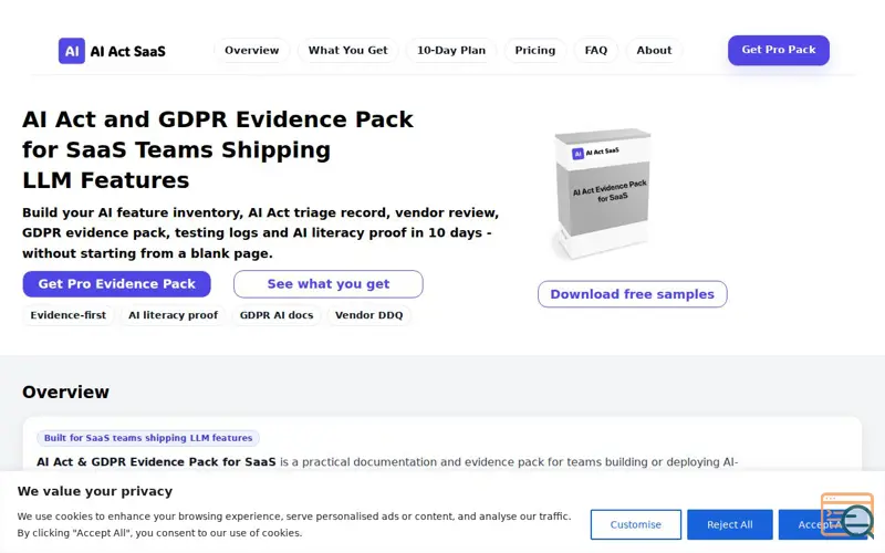 Screenshot of AI Act SaaS Evidence Pack, a launch using Partnero