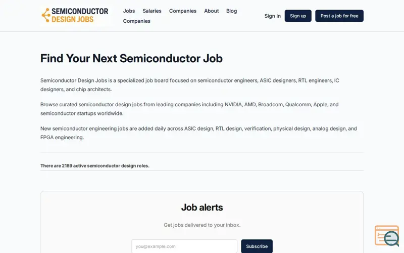Screenshot of Semiconductor Design Jobs, a launch using Ahoy