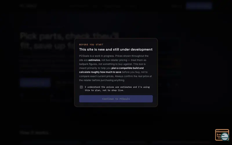 Screenshot of PCGoals — plan a compatible PC build