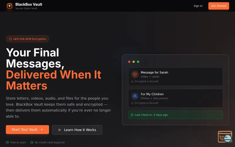 Screenshot of BlackBox Vault