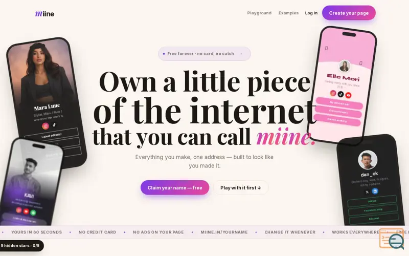 Screenshot of Miine — one link for everything you make