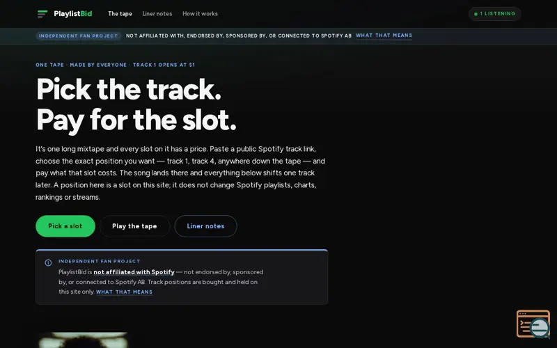 Screenshot of PlaylistBid
