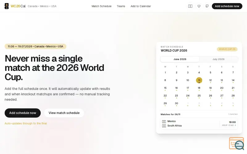 Screenshot of World Cup 2026 Schedule Calendar