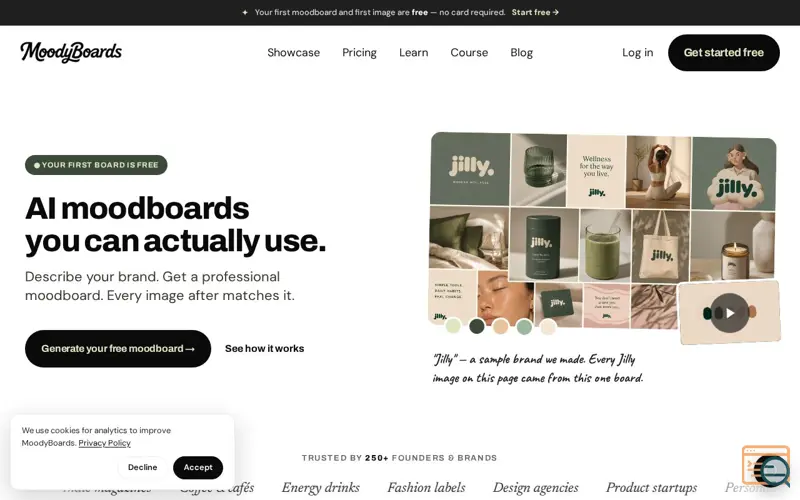 Screenshot of Moodyboards AI