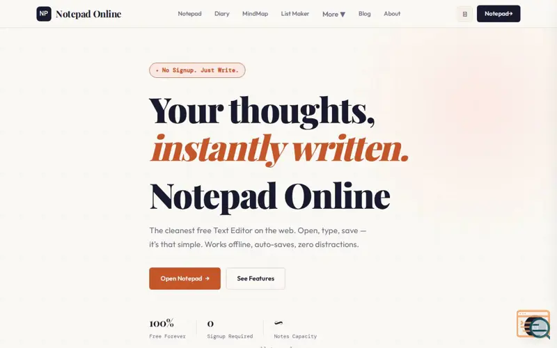 Screenshot of Notepad & Diary Online