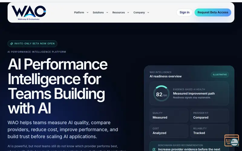 Screenshot of WAO – AI Performance Intelligence Platform | Measure, Compare & Improve AI