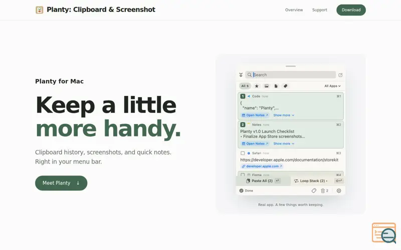 Screenshot of Planty: Clipboard & Screenshot, a launch using SpinAName