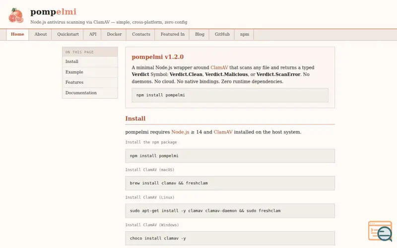 Screenshot of pompelmi: Minimal wrapper around ClamAV