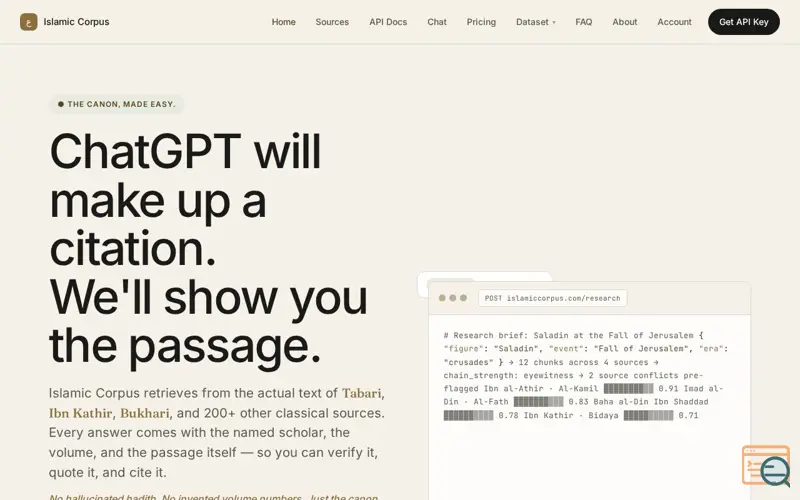 Screenshot of Islamic Corpus — The canon, made easy.