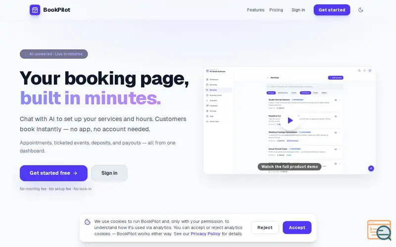 Screenshot of BookPilot — Your booking page, built in minutes