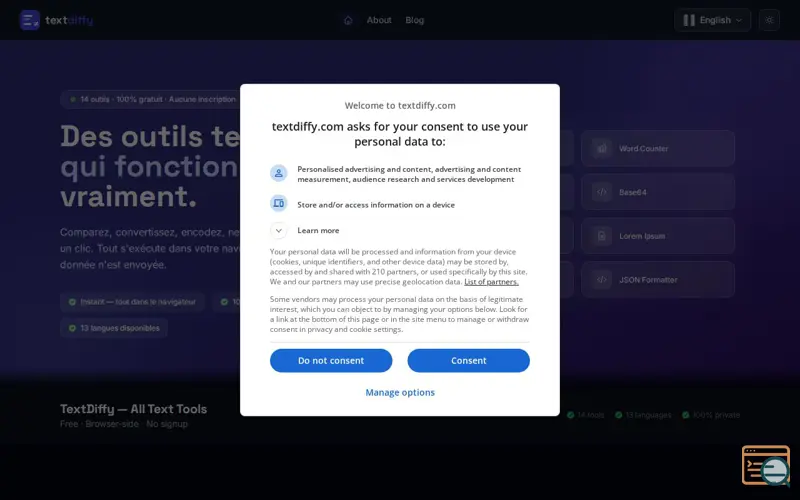 Screenshot of TextDiffy