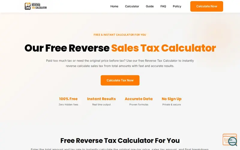 Screenshot of Reverse Tax Calculator