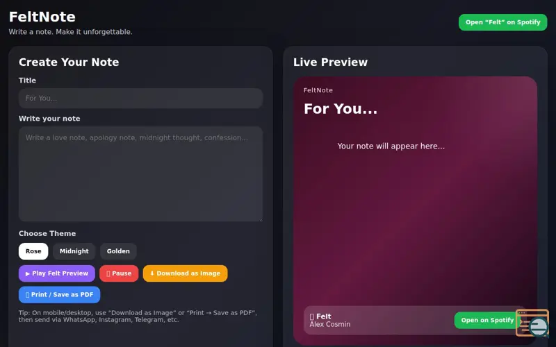 Screenshot of FeltNote