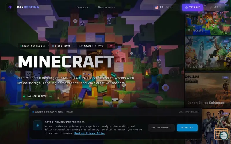 Screenshot of Ray Hosting