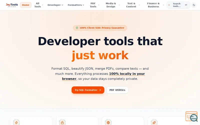 Screenshot of JoyTools — Free Online Developer Tools