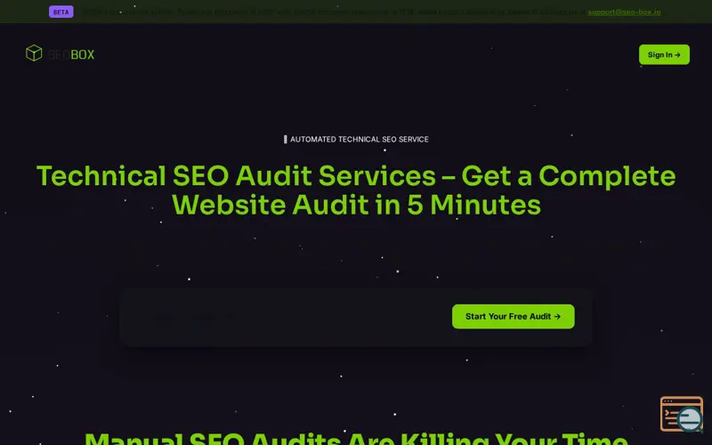 Screenshot of SEO-BOX.IO — Automated Technical SEO Audit Tool