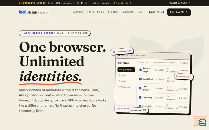 Screenshot of Alias Browser