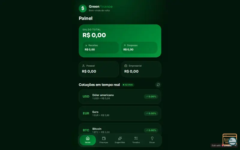 Screenshot of Green Finance—Suas finanças no controle