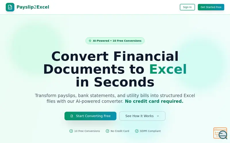 Screenshot of Payslip2Excel