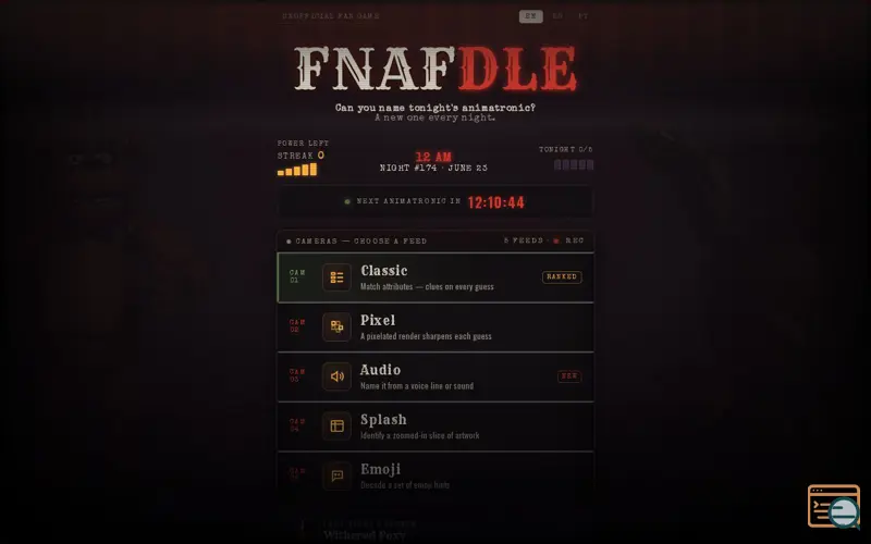 Screenshot of FNAFdle
