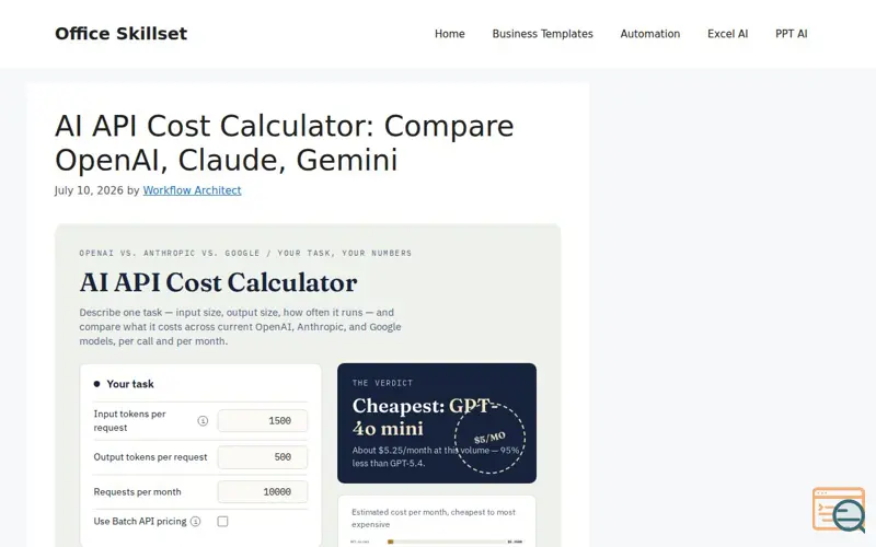 Screenshot of AI API Cost Calculator