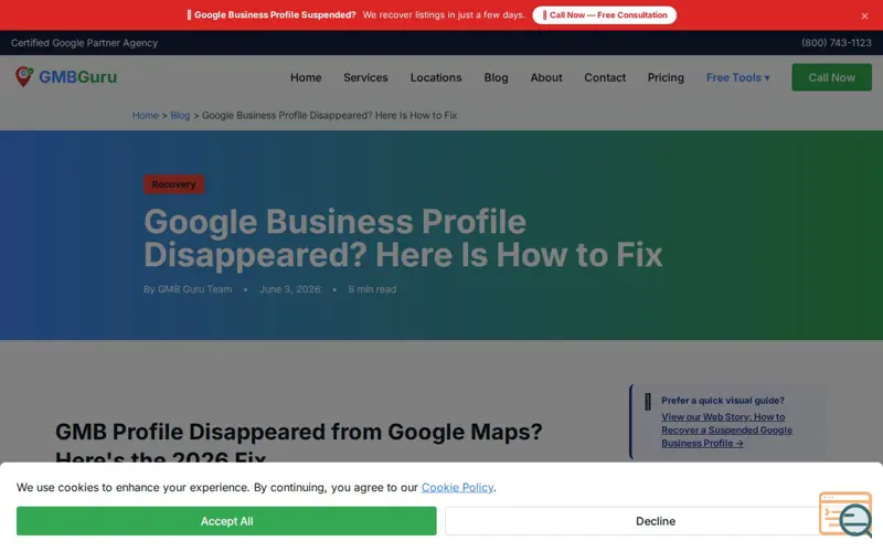 Screenshot of Google Business Profile Disappeared?