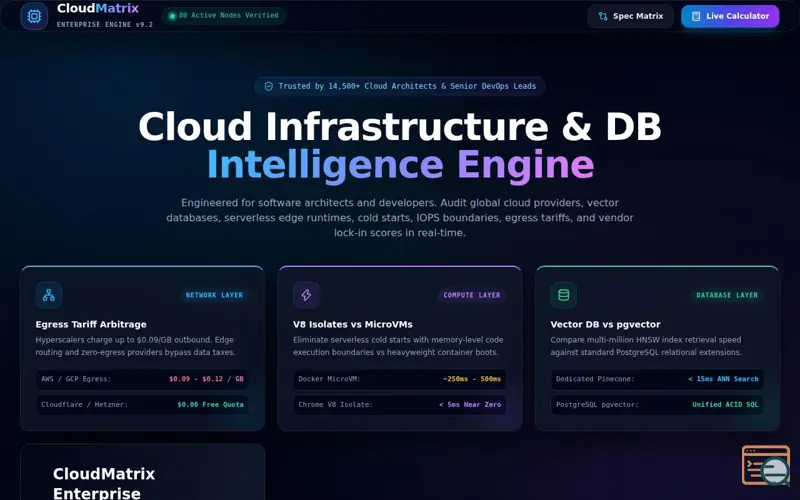 Screenshot of CloudMatrix — Compare Cloud Services