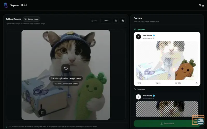 Screenshot of Tap and Hold Image Generator