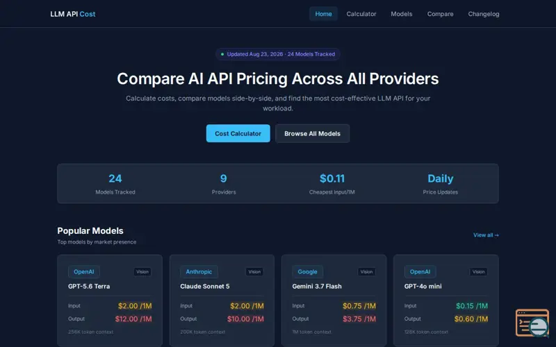 Screenshot of Compare AI API Pricing — LLM Cost Calculator 2026 | LLM API Cost