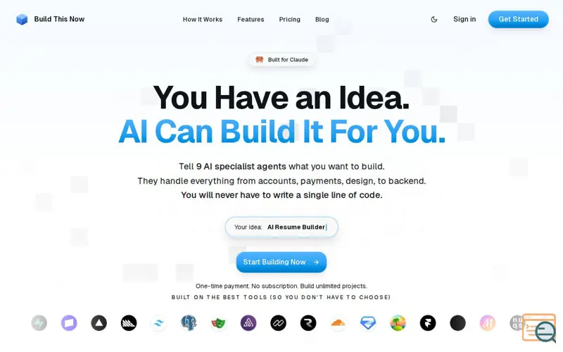 Screenshot of Build This Now, a launch using Logo.dev