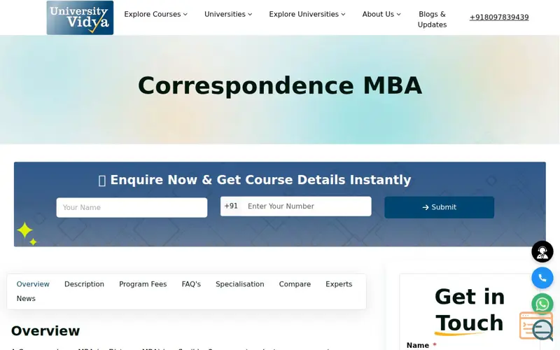 Screenshot of Correspondence MBA Degree, a launch using ValServer
