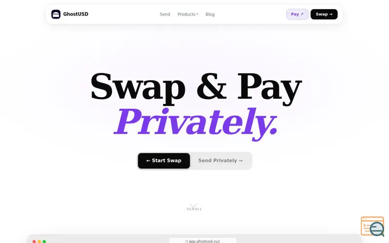 Screenshot of GhostUSD.xyz - Privacy Swap Aggregator
