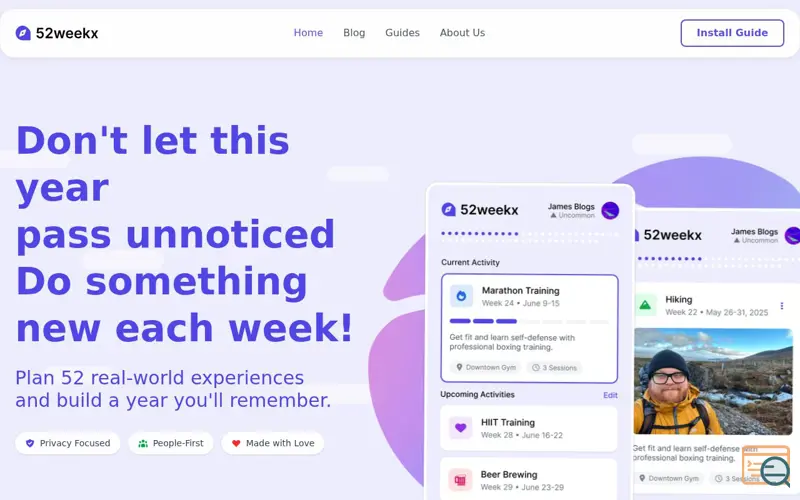 Screenshot of 52weekx