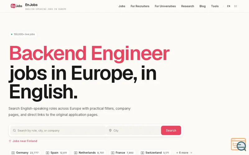 Screenshot of English Jobs