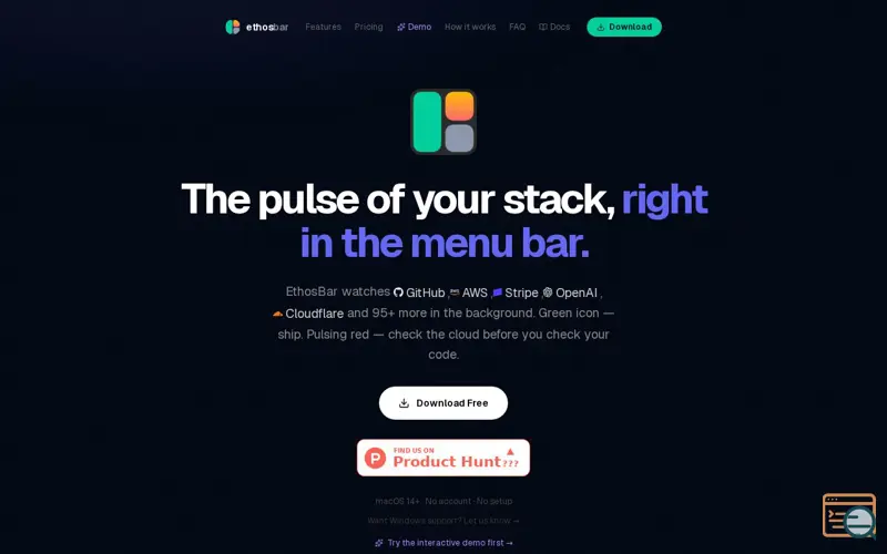 Screenshot of EthosBar