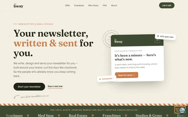 Screenshot of Sway Email. Email marketing for everyone