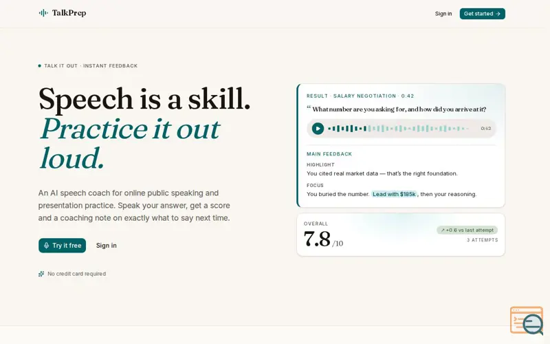 Screenshot of TalkPrep