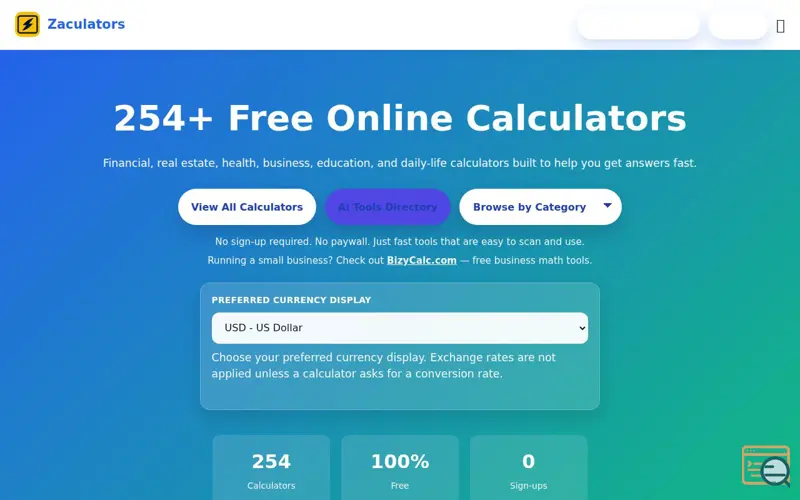 Screenshot of Zaculators
