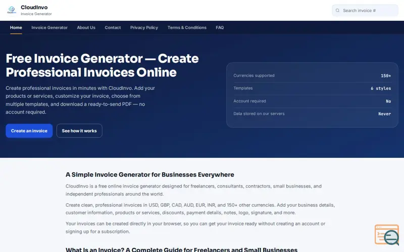 Screenshot of CloudInvo - Invoice Generator