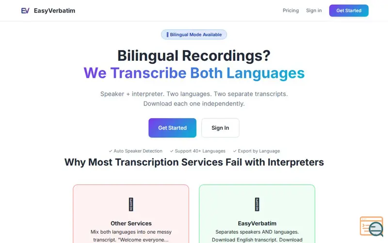 Screenshot of Bilingual Transcription Service