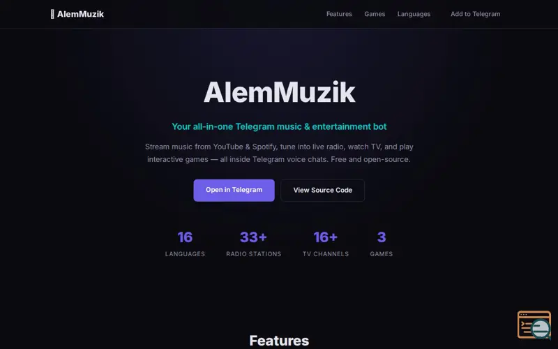 Screenshot of AlemMuzik — Telegram & Entertainment Bot