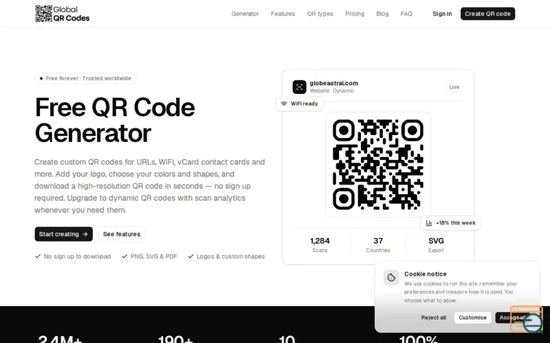 Screenshot of Global QR Codes